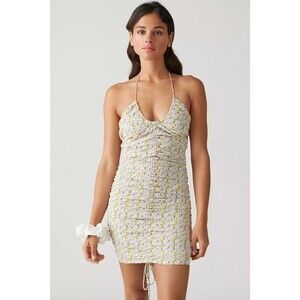 NWT Kiss The Sky Floral Ruched Mini Dress M Medium Halter Neck Pink Green Urban